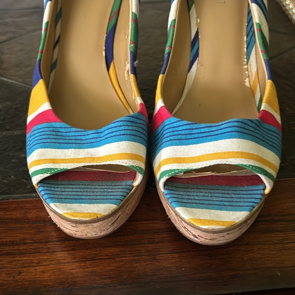 Nine West Wild Thingo Multi-Colored Striped Wedges Heels Shoes Size 8 - Picture 10 of 11
